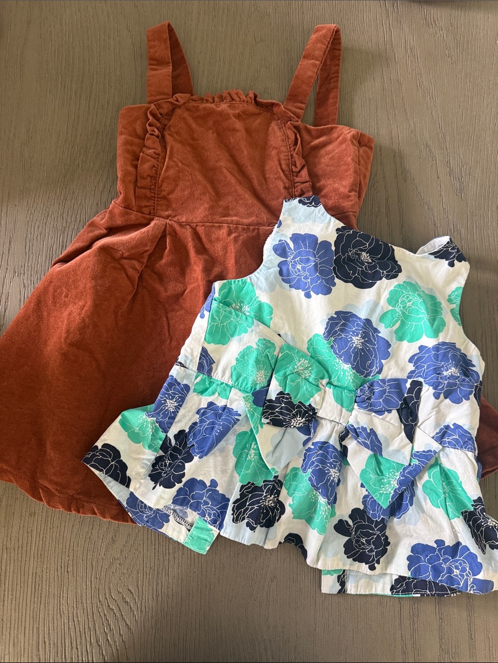 Size 4 Rust Orange Corduroy Pinafore Dress and shirt